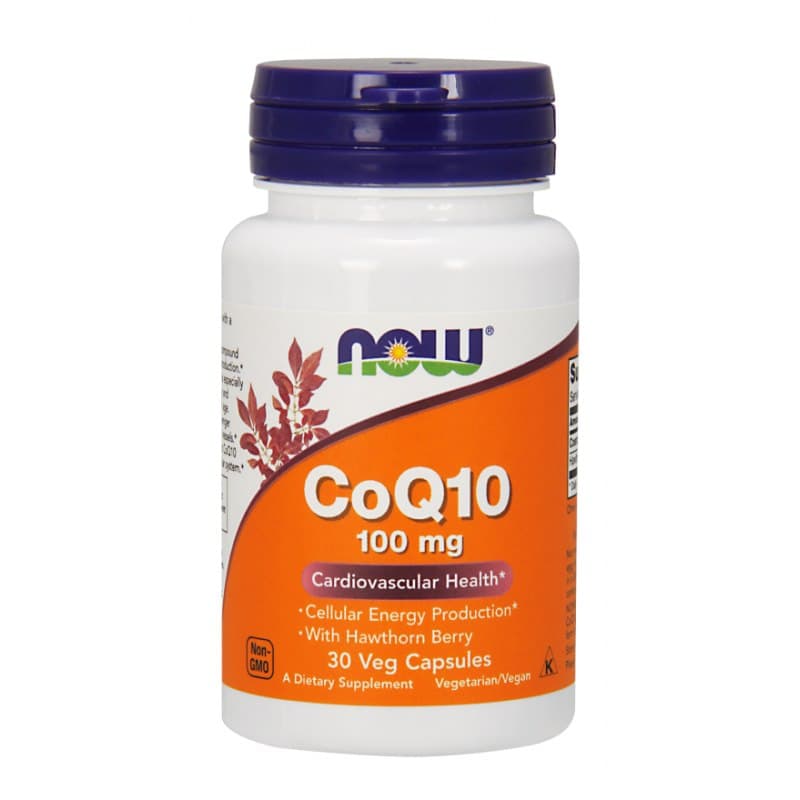 NOW Foods - CoQ10 With Hawthorn Berry 30 vegetabiliska kapslar – NOW Foods förpackning