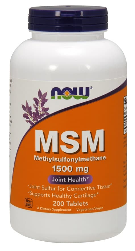 NOW Foods MSM 1500 mg - 200 tabletter – NOW Foods förpackning
